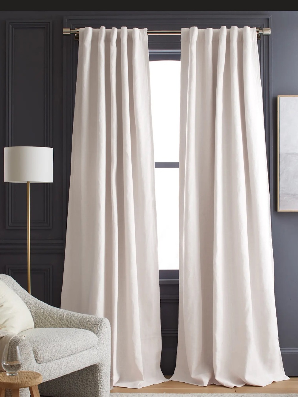 QUINCE Set 2 48x96 Heavyweight European Linen Room Darkening Curtains White 7730